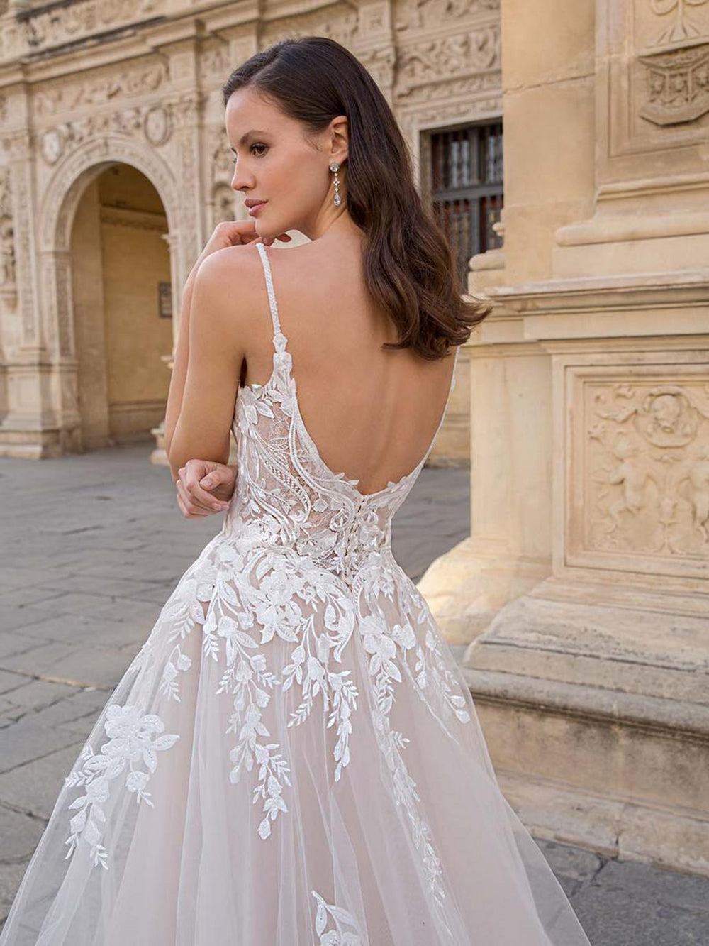 Abito da sposa con applicazioni in pizzo romantico, scollo a spalle sc –  Msikoods Official Store, image size:1000x1333