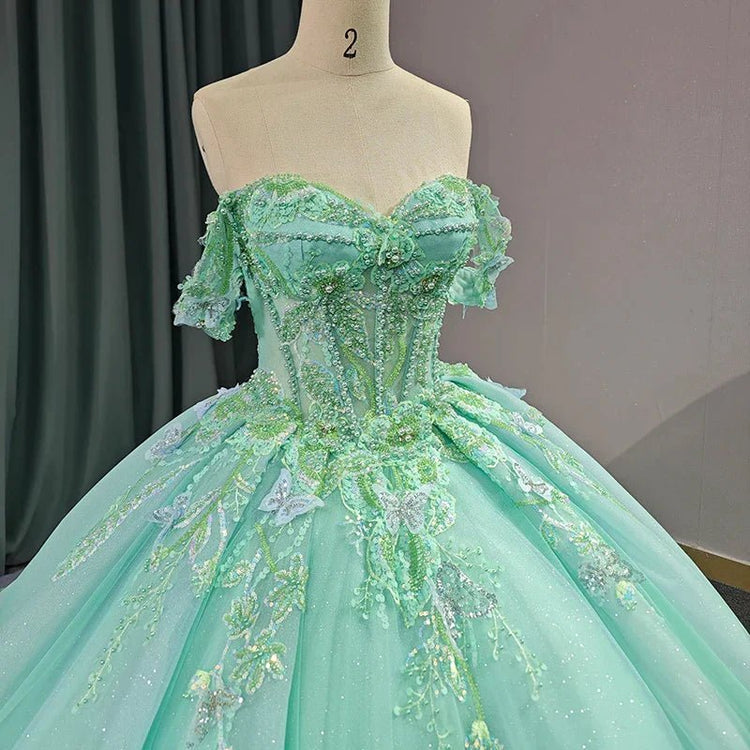 Robe de Quinceanera en forme de cœur pour femme, robe de bal, bretelles spaghetti, dentelle, appliques, robes Sweet 16 pour adolescentes