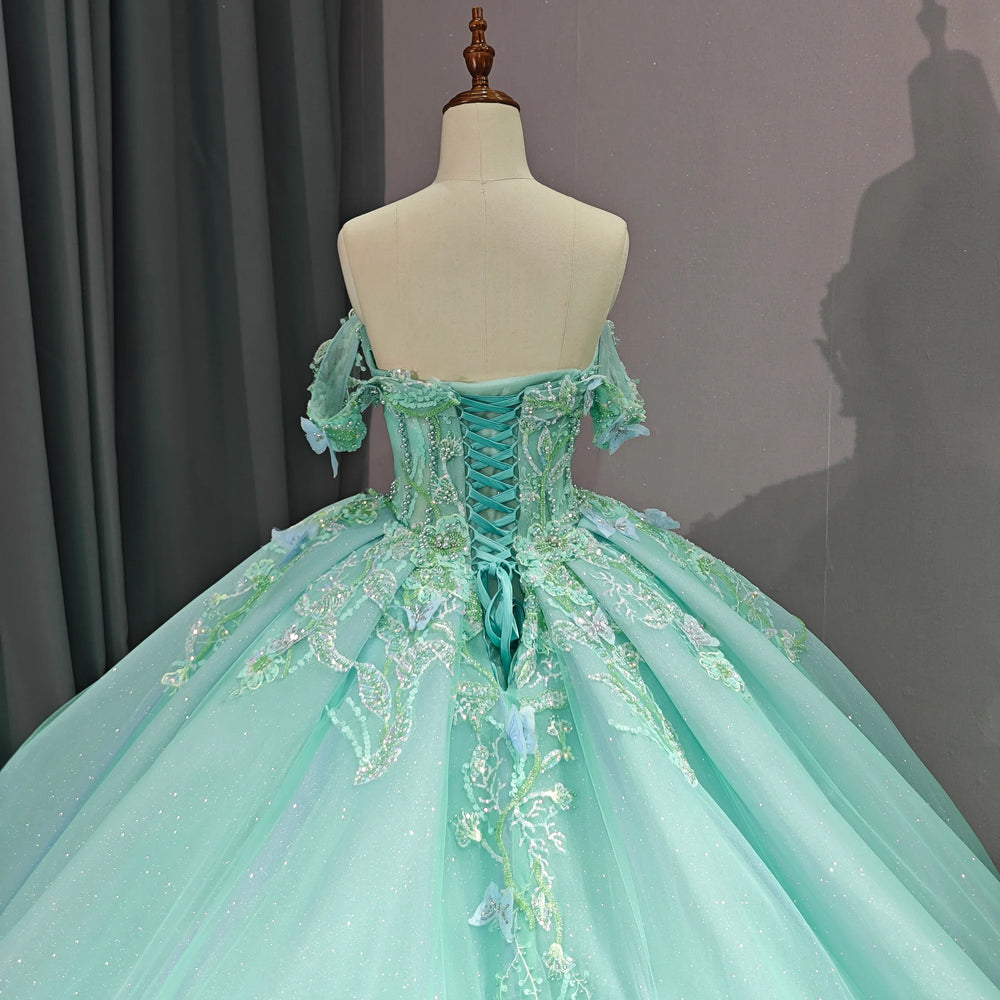 Robe de Quinceanera en forme de cœur pour femme, robe de bal, bretelles spaghetti, dentelle, appliques, robes Sweet 16 pour adolescentes