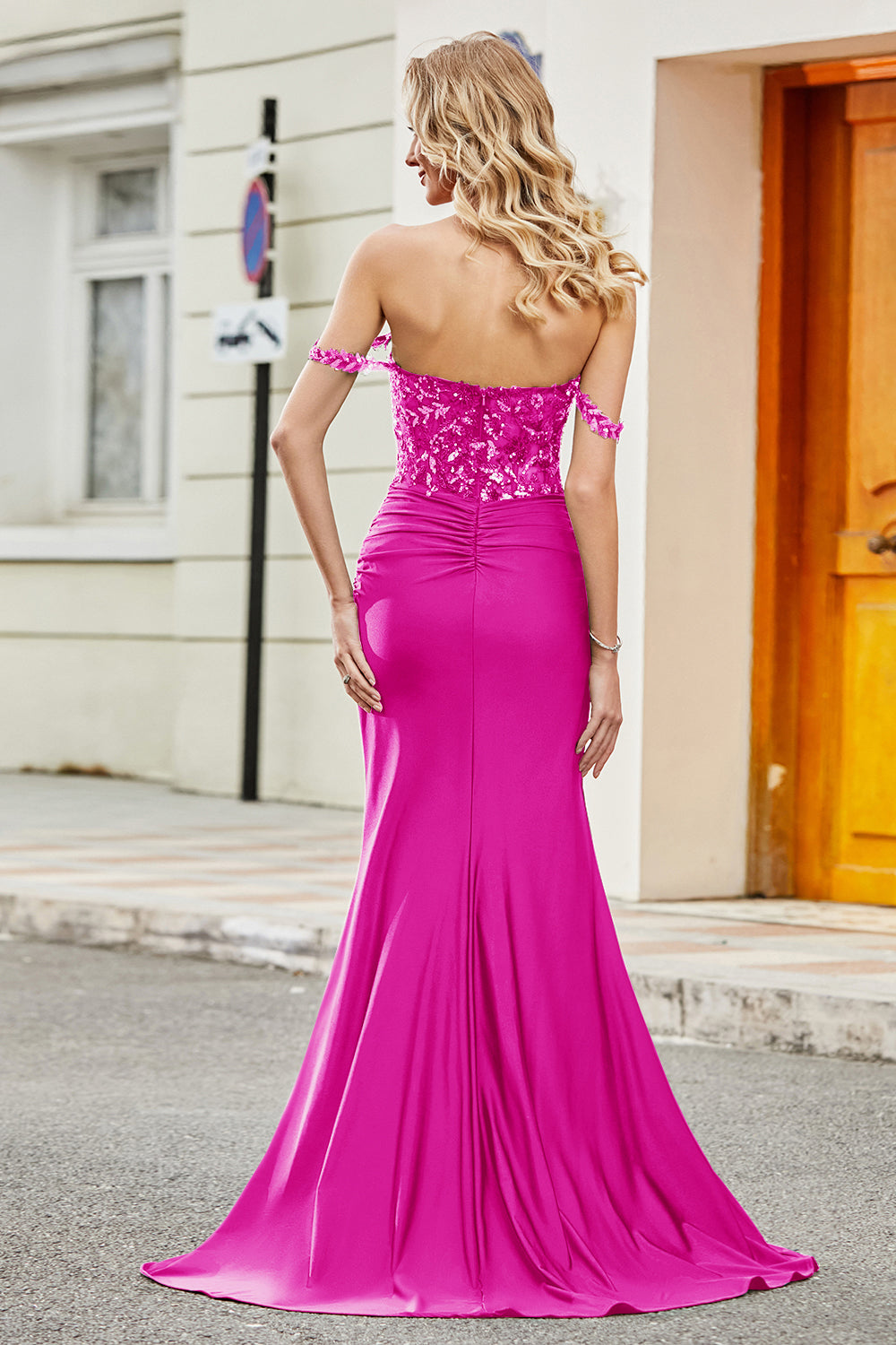 Off Shoulder Mermaid Prom Dress Ruched Long Evening Dress Ms2511213