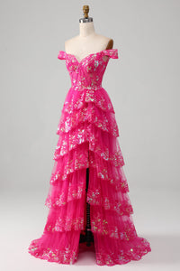 Robe de bal bordeaux à une épaule longue avec fente robe de soirée formelle en dentelle appliquée robe de soirée pour adolescentes