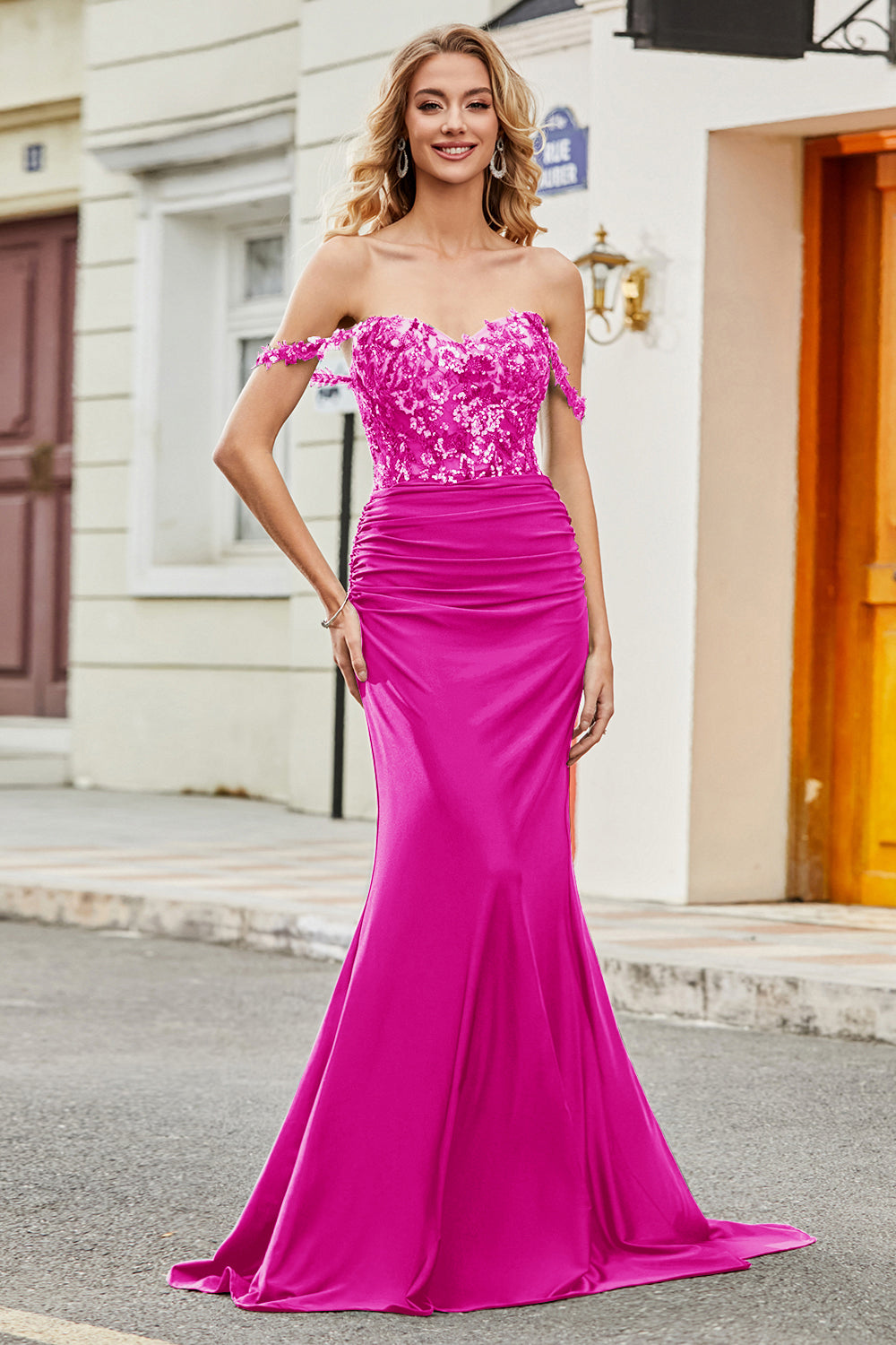 Off Shoulder Mermaid Prom Dress Ruched Long Evening Dress Ms2511213