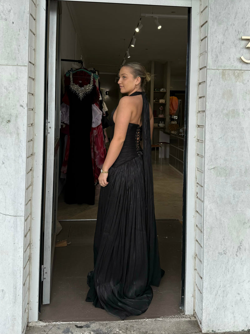 Elegantes grünes Ballkleid mit Rüschen und Rundhalsausschnitt für Damen, formelle Anlässe, Partykleid, Abendkleid