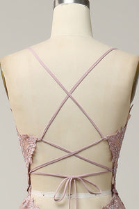 V Neck Prom Dress A-Line Spaghetti Straps Lace Applique Formal Gown Ms2509011