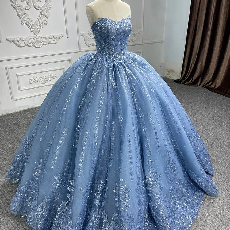Vestidos de Quinceañera para Mujer con Escote Corazón, Vestido de Bola, Tirantes de Espagueti, Aplicación de Encaje, Vestidos Dulces 16 para Adolescentes