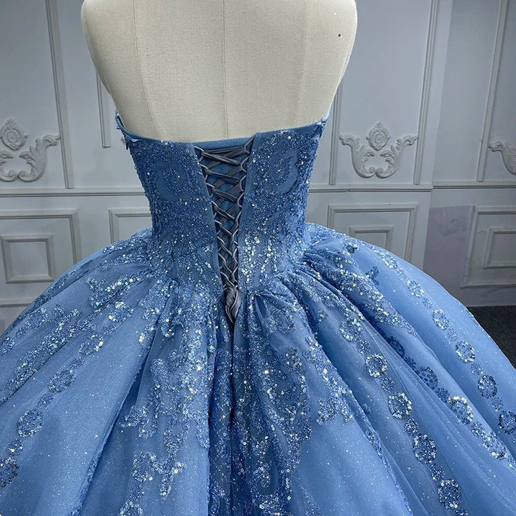 Vestidos de Quinceañera para Mujer con Escote Corazón, Vestido de Bola, Tirantes de Espagueti, Aplicación de Encaje, Vestidos Dulces 16 para Adolescentes