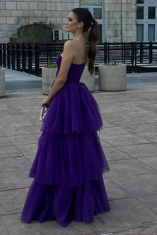 Luxury Prom Dress Strapless Tiered Tulle A Line Evening Gown Formal Party Dress Ms2607223