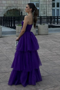 Luxury Prom Dress Strapless Tiered Tulle A Line Evening Gown Formal Party Dress Ms2607223