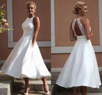 Short Wedding Dress 2025 Halter Open Back Sexy Bridal Gown With Pocket Ms2505124