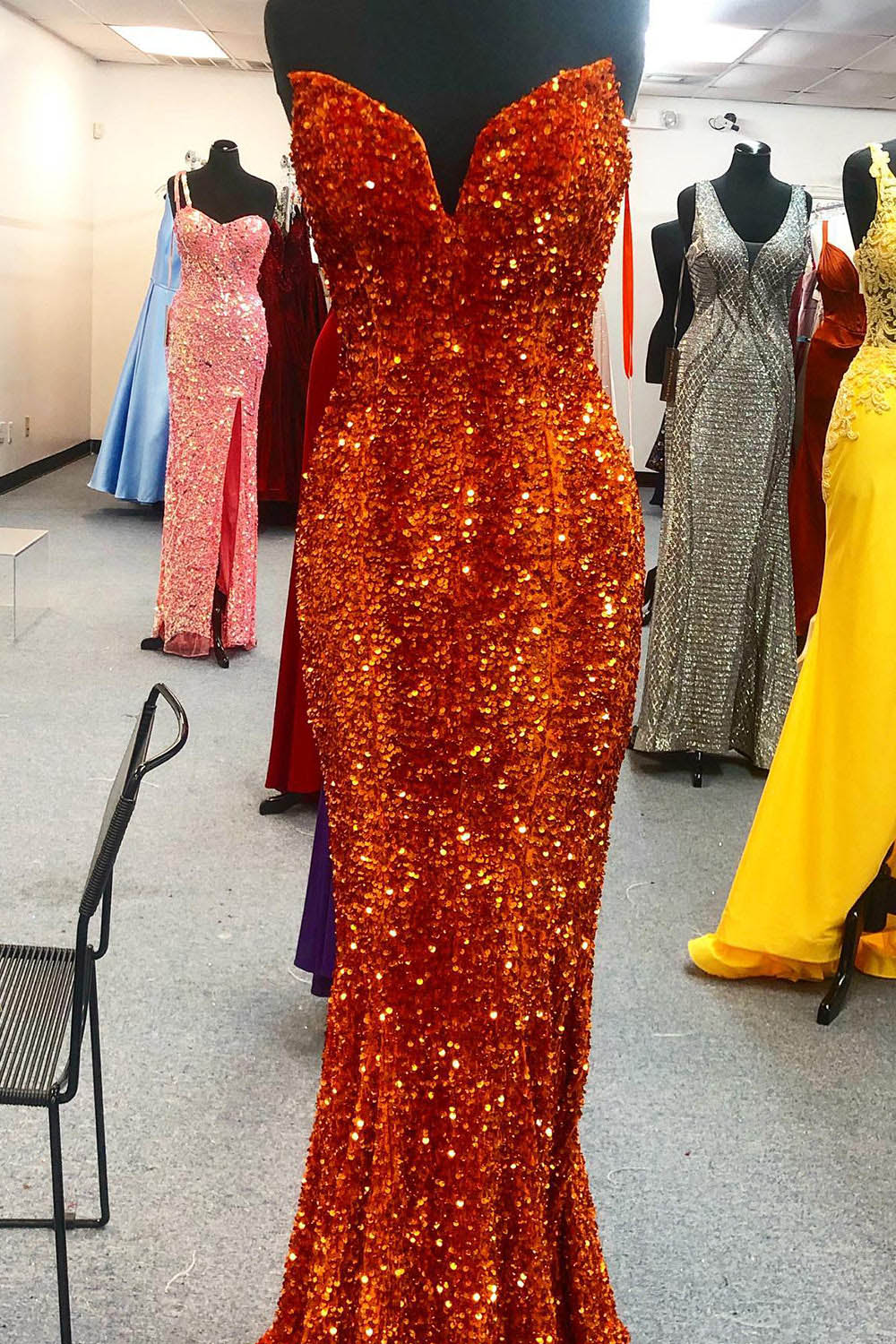 Red Strapless Mermaid Evening Dress Sparkly Long Prom Dress Ms2509211