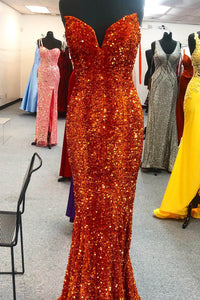 Red Strapless Mermaid Evening Dress Sparkly Long Prom Dress Ms2509211