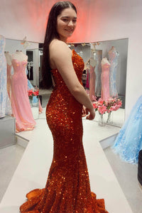 Red Strapless Mermaid Evening Dress Sparkly Long Prom Dress Ms2509211