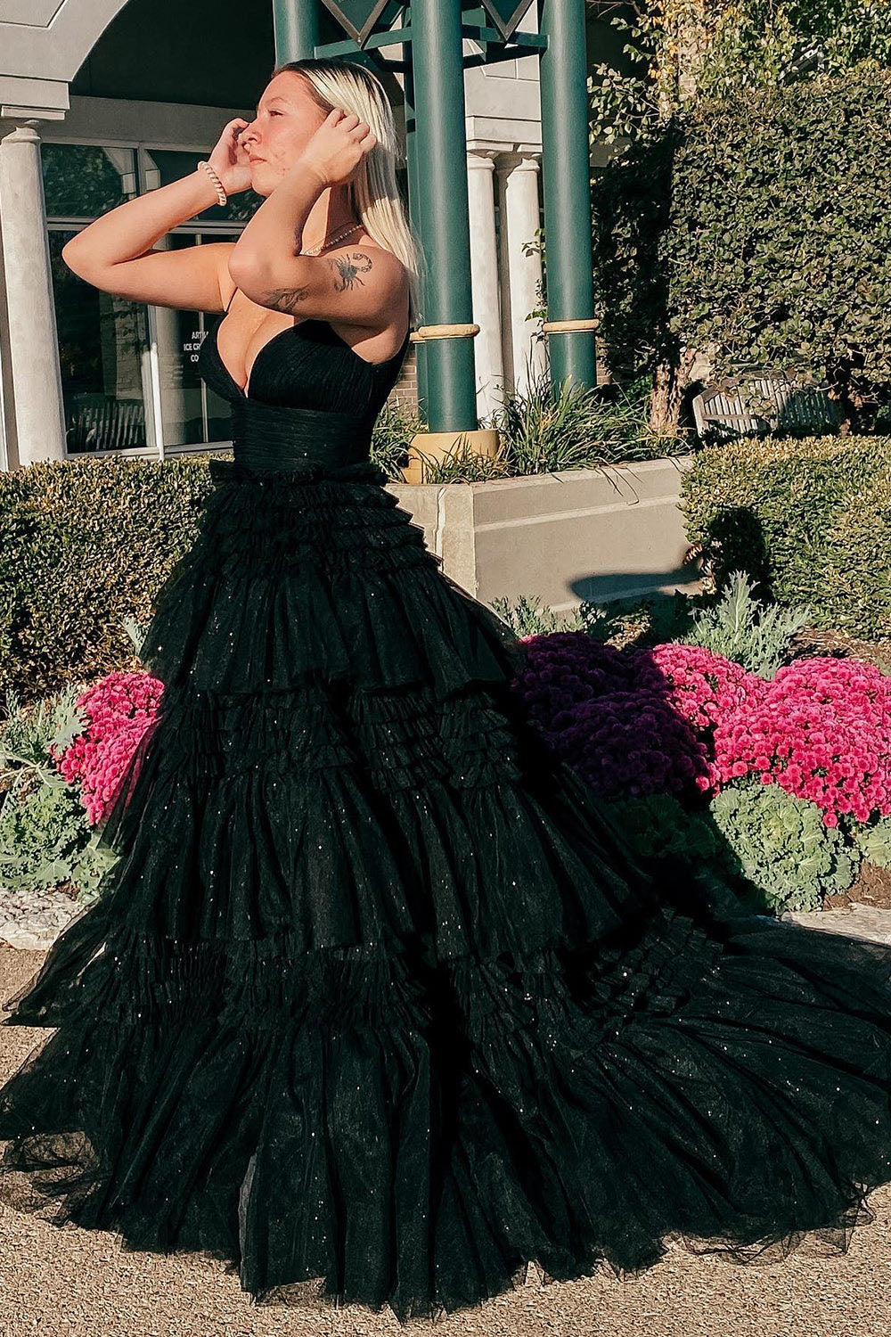 Abito da sera con spacco Ruffle, scollo a cuore, applicazioni in pizzo, corsetto, abito formale per festa di prom Ms2504114