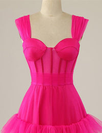 Fuchsia Tulle Prom Dress Tiered Ruffle Corset Evening Dress Formal Prom Party Gown Ms2505081