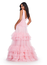 Tiered Tulle Ruffle Evening Gown V-Neck A-Line Prom Dresses Ms2602042
