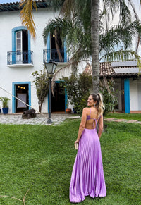 Lilac Pleated Halter Neck Cut Out Backless Evening Dress Satin A Line Prom Dress Ms2607214