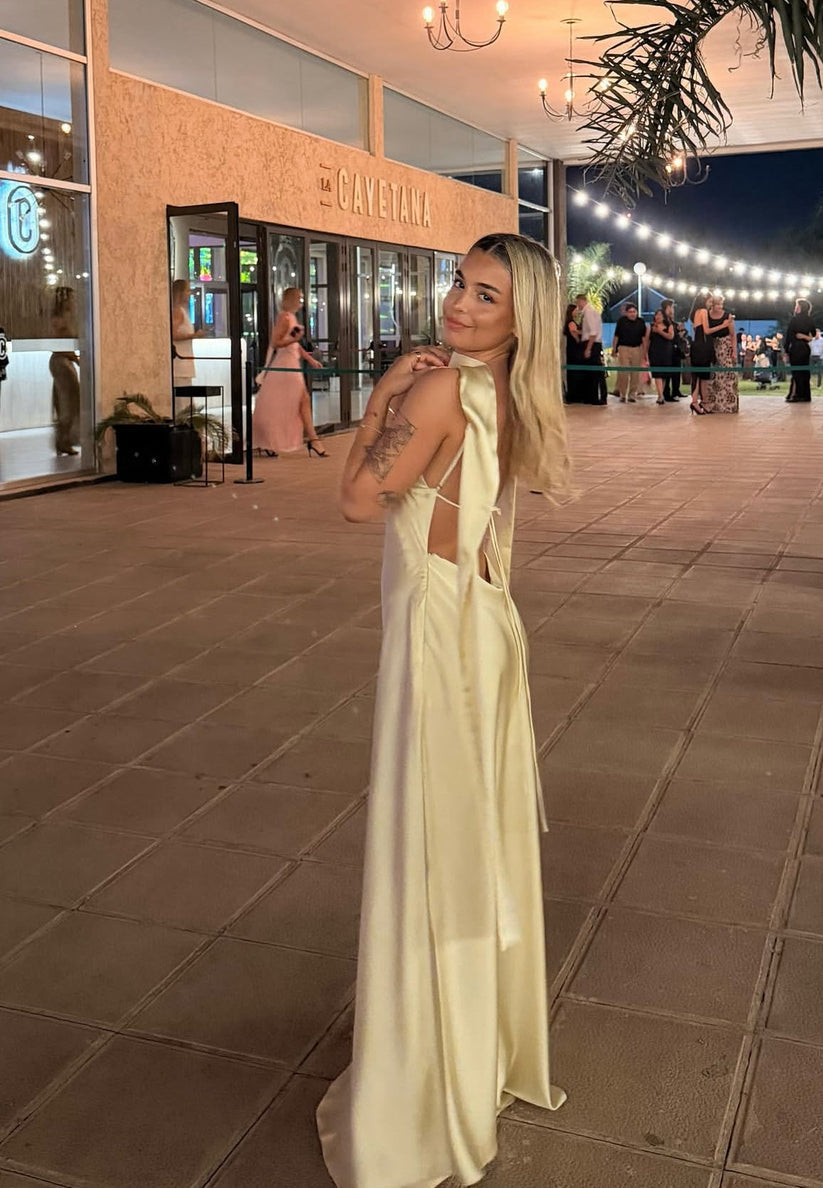 Sexy Satin Slit Evening Dress Deep V Neck Open Back Scarf Formal Prom Dress Party Gown Ms2607213