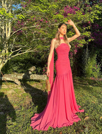 Mermaid Prom Dress Strapless Ruched Chiffon Scarf Evening Gown Birthday Party Dress Ms2607221