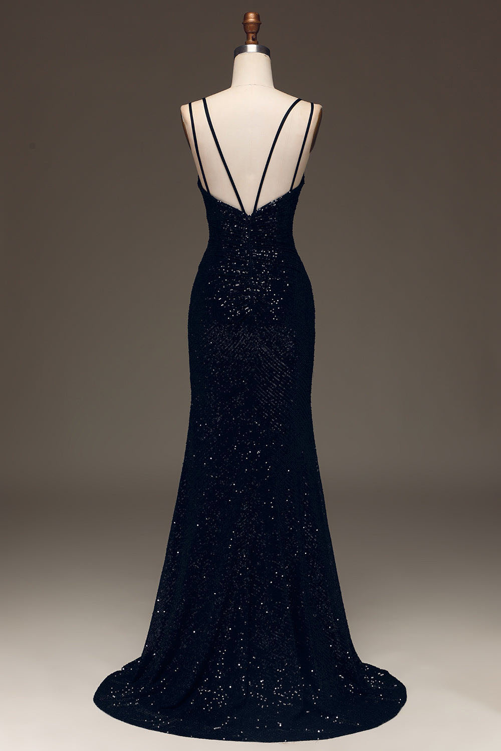 Black Sequin Spaghetti Strap Prom Dress High Slit Sexy Formal Dress Ms2508041