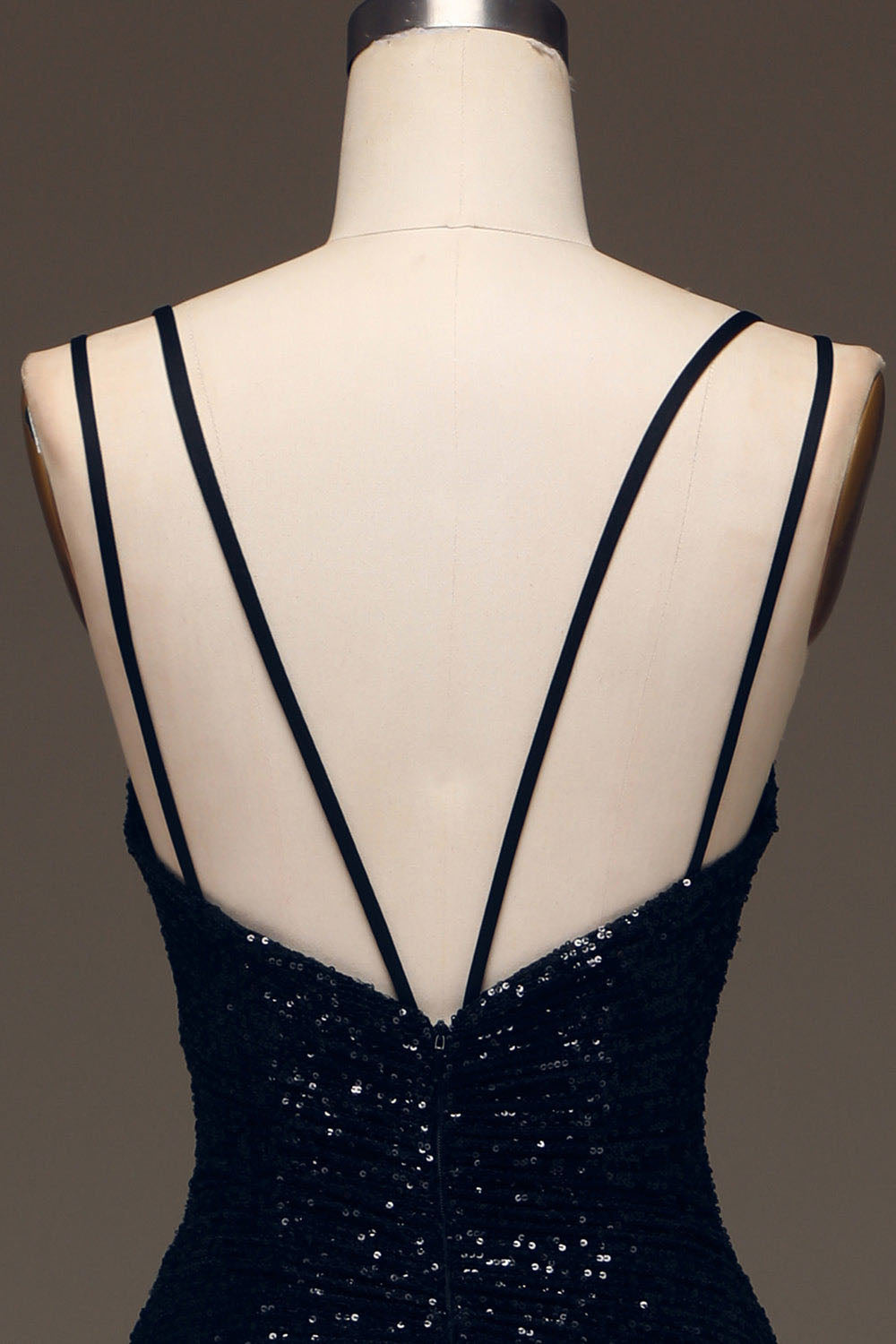 Black Sequin Spaghetti Strap Prom Dress High Slit Sexy Formal Dress Ms2508041