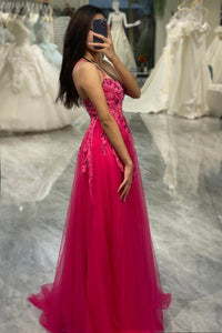 Tulle Prom Dress Floral Embroidered Spaghetti Strap A-Line Prom Dress Ms251065