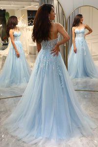 Tulle Prom Dress Floral Embroidered Spaghetti Strap A-Line Prom Dress Ms251065