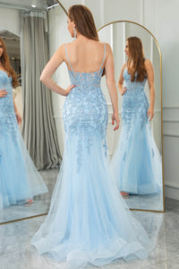 Mermaid Prom Dress Corset Lace Appliques Spaghetti Straps Long Evening Gown Ms251031