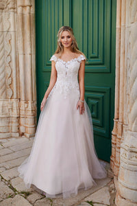 Lace Wedding Dresses Illusion Bridal Gown A Line Cap Sleeves Bride Dress Ms2603192