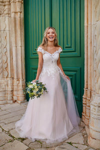 Lace Wedding Dresses Illusion Bridal Gown A Line Cap Sleeves Bride Dress Ms2603192