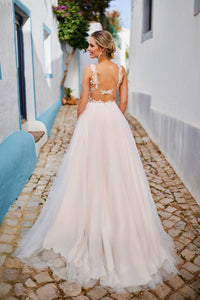 Illusion Wedding Dress Sleeveless Bridal Dress Backless Lace Appliqué Bride Dress Ms2603193