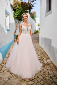 Illusion Wedding Dress Sleeveless Bridal Dress Backless Lace Appliqué Bride Dress Ms2603193