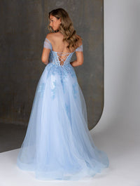 Off Shoulder Tulle Prom Dress Corset Lace Appliqué High Slit Formal Evening Dress Ms2601122