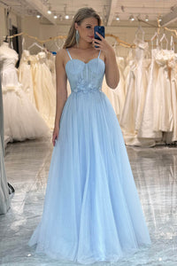 Light Blue Corset Tulle A-Line Prom Dress with Lace-Up Ms251051