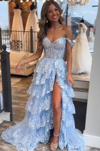 Layered Lace Appliques Prom Dress Off Shoulder Corset Evening Dress Ms2509071