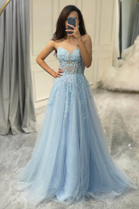 Tulle Prom Dress Floral Embroidered Spaghetti Strap A-Line Prom Dress Ms251065