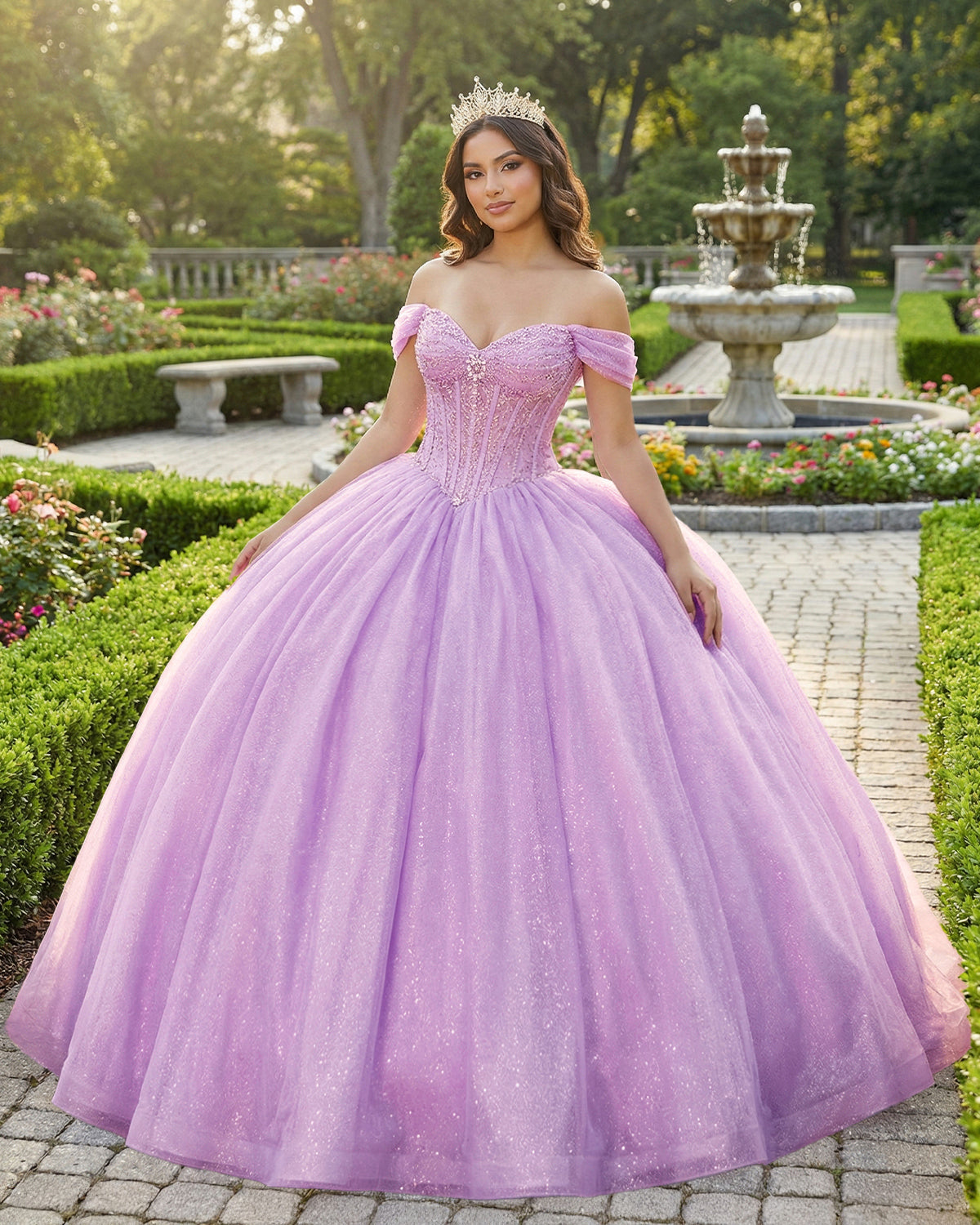 Quinceanera Dresses Off Shoulder Ball Gown Pleated Glitter Princess Corset Formal Dress Ms2605044