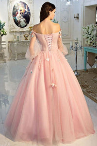 Vestidos de Quinceañera para Mujer con Escote Corazón, Vestido de Bola, Tirantes de Espagueti, Aplicación de Encaje, Vestidos Dulces 16 para Adolescentes