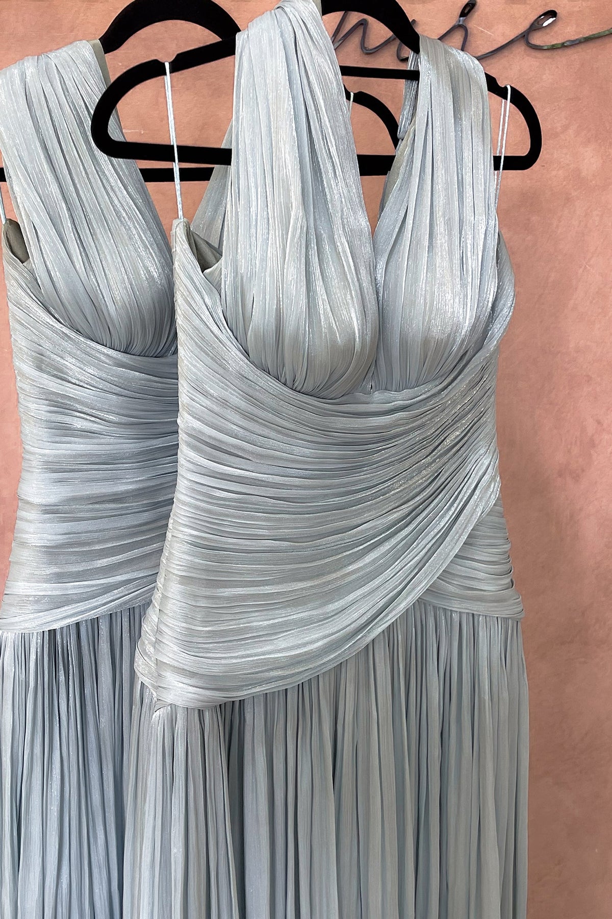 Halter Deep V Neck Pleated Prom Dress High Slit Sexy Formal Evening Gown Ms2604267