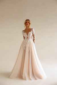 Bohemian Long Sleeve Illusion Lace Wedding Dress See Through Tulle Bridal Dress Ms2505224
