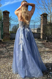 Sparkly Prom Dress Corset A Line Graduation Dress Lace Appliques High Slit Formal Evening Gowns Ms2609163