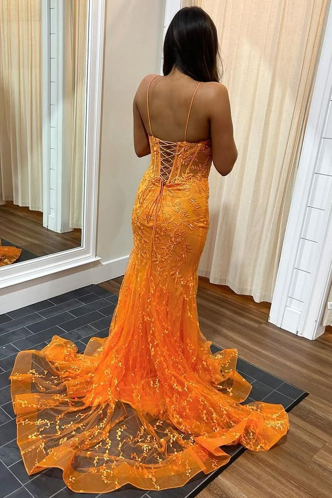 Mermaid Prom Dress Spaghetti Strap Lace Appliques Corse Lace Up Evening Dress Ms2609231