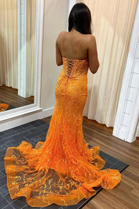 Mermaid Prom Dress Spaghetti Strap Lace Appliques Corse Lace Up Evening Dress Ms2609231