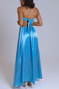 Strapless Satin Prom Dress Cutout Backless A Line Long Women's Formal Evening Dress Ms26090634
