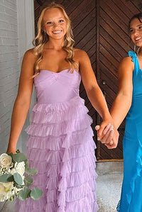 Lilac Tiered Ruffles Prom Dress Strapless A Line Formal Gown Princess Party Dress Ms2606084