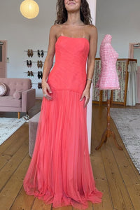 Strapless Prom Dress Back Bow Pleated Chiffon Formal Evening Gown Ms2606034