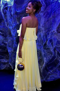 Chiffon Prom Dress Strapless Pleated Ruffles Evening Dress Gala Party Gown Ms2606037