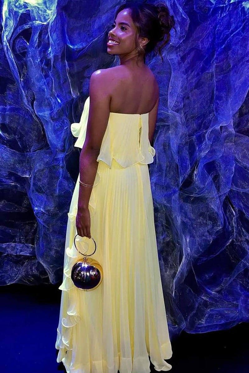 Chiffon Prom Dress Strapless Pleated Ruffles Evening Dress Gala Party Gown Ms2606037