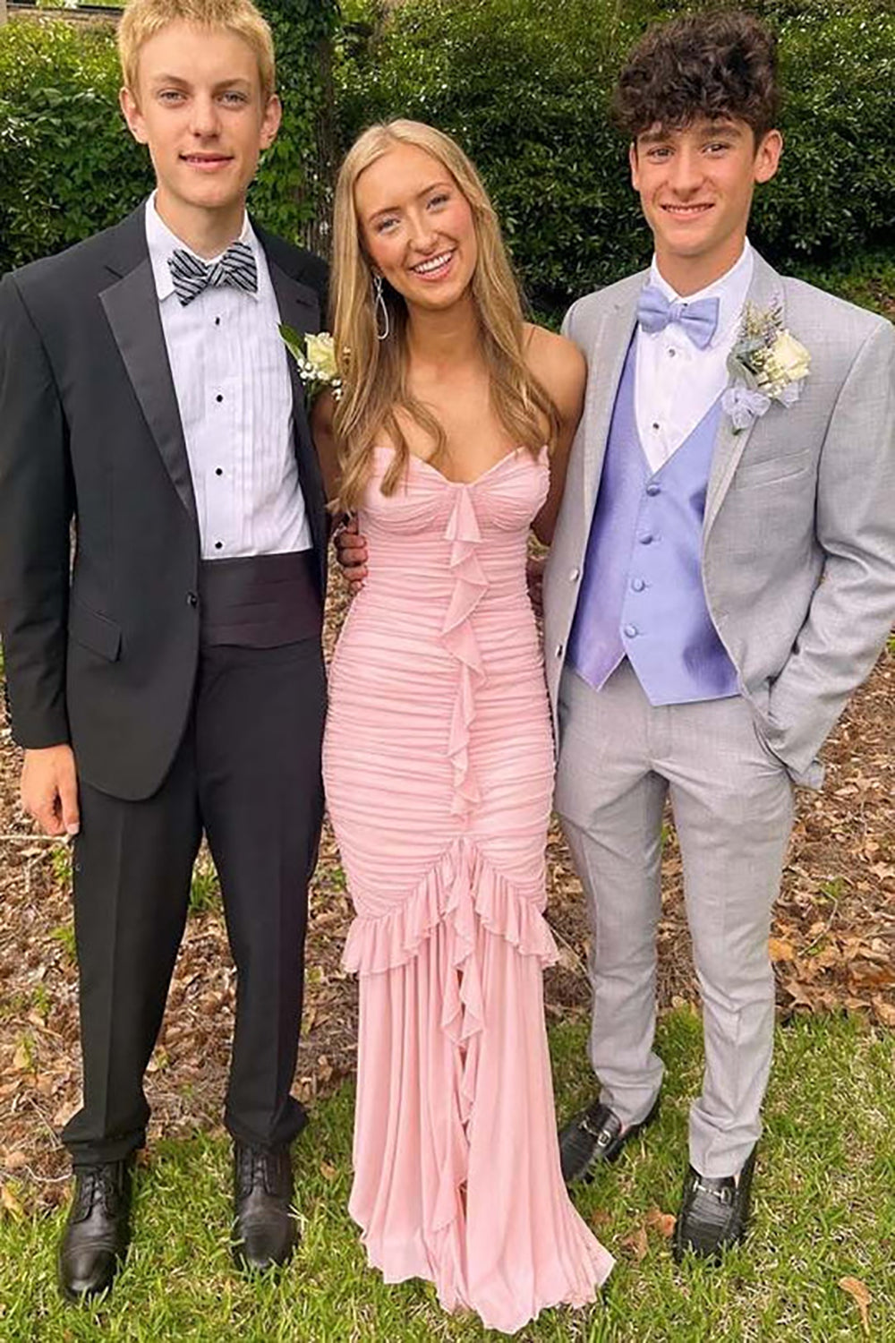 Pink Ruched Mermaid Prom Dress Sweetheart Slit Formal Evening Dress Wedding Guest Dress Ms2606011
