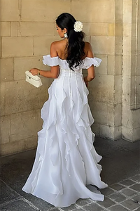 Off Shoulder Ruffle Corset Prom Dress Layered Long Formal Evening Gown Ms2604091
