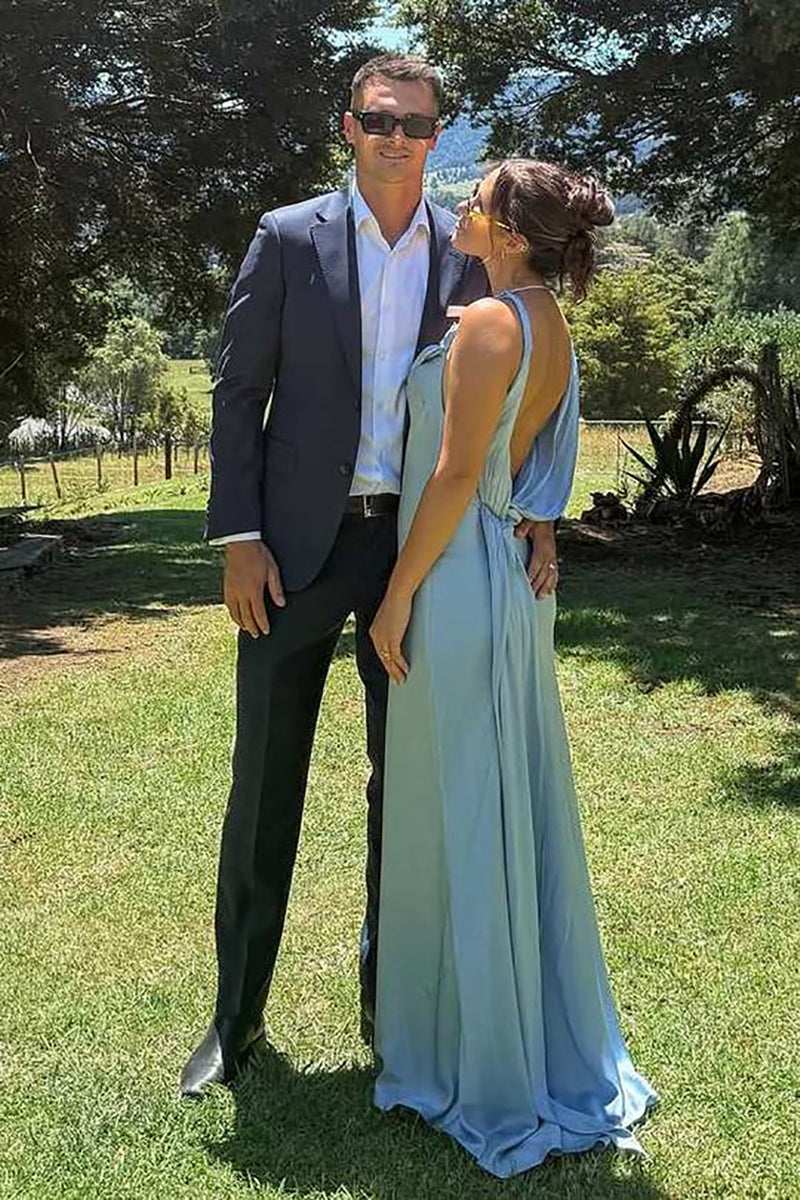 Simple Satin Backless Evening Dress Draped Sexy Slit Formal Wedding Party Dress Ms2604096